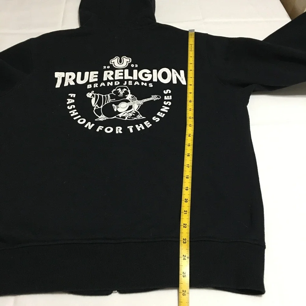 True Religion Mens Large Black Hoodie Full Zip Sweatshirt Black
